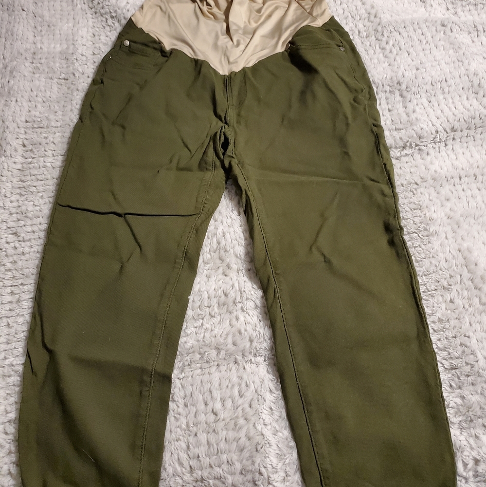 Olive green maternity ankle pants